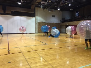 A player takes a tumble during bubble soccer at CUC.